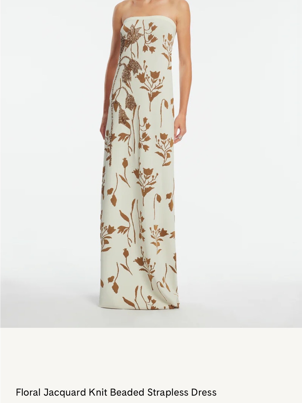 Lela Rose Cream Strapless Maxi Skirt with Brown Floral Jacquard